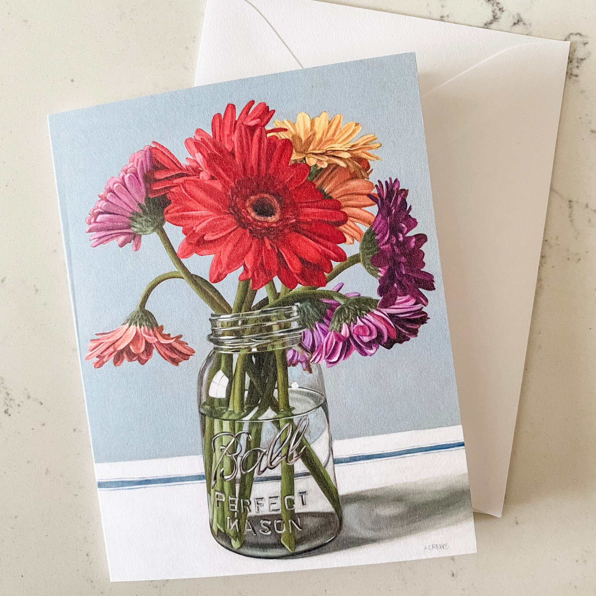 Bright Daisy Flowers in a Ball Jar Notecard