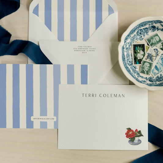 Camellia Teacup Personalized Notecards | Custom Fine Art Stationery | Amy Crews Gallery