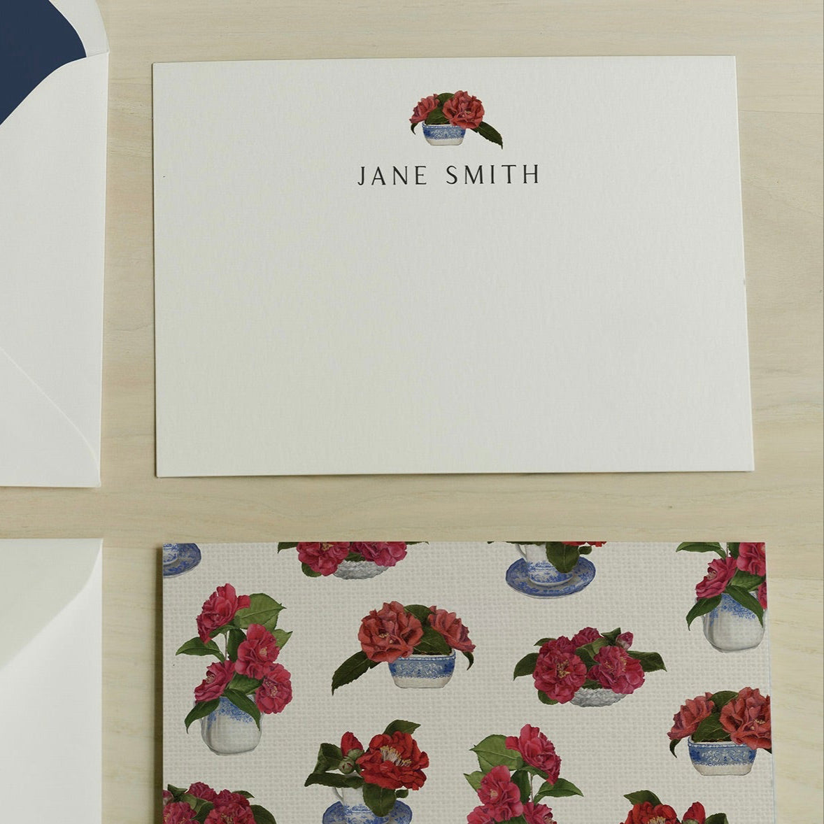 Camellia Pattern Close-Up Personalized Notecards | Custom Fine Art Stationery | Amy Crews Gallery