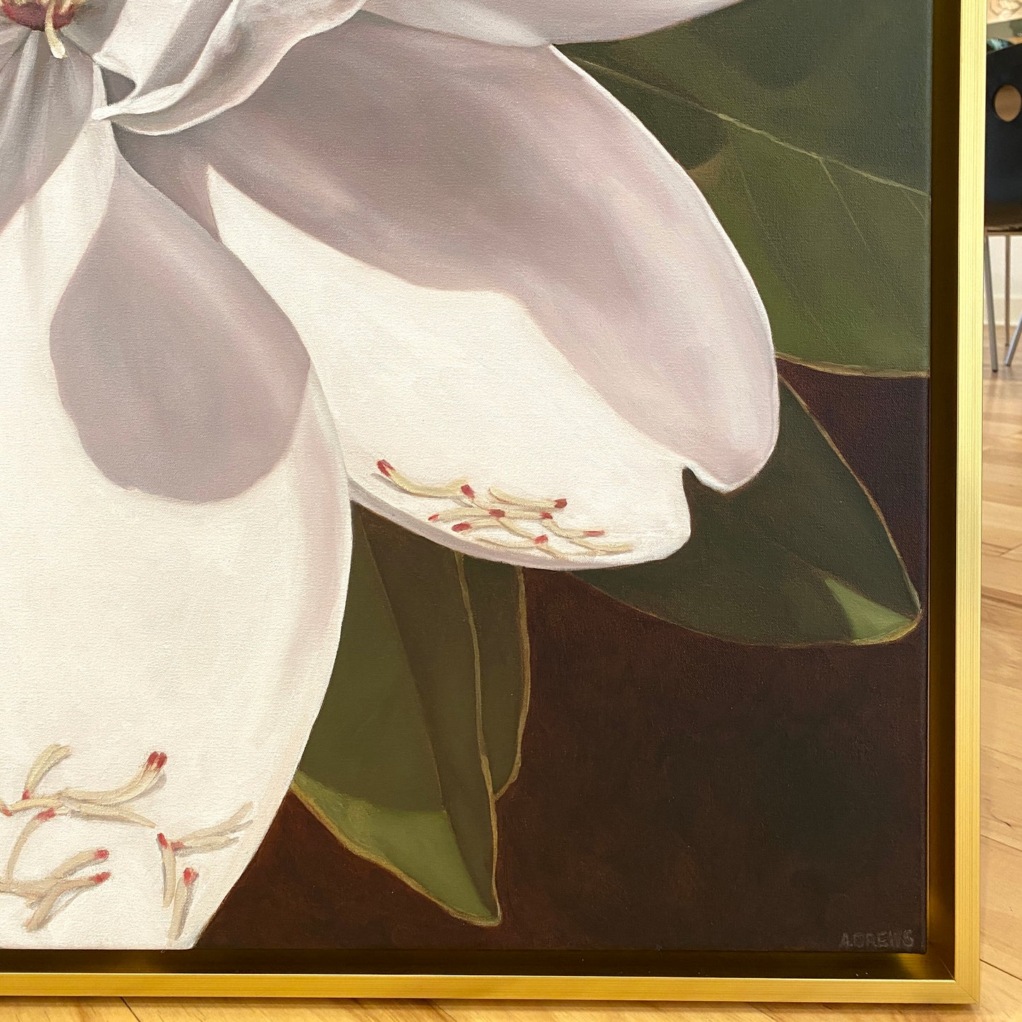 Detail Silver Lining Original Magnolia Fine Art Painting by Amy Crews, Alabama Artist