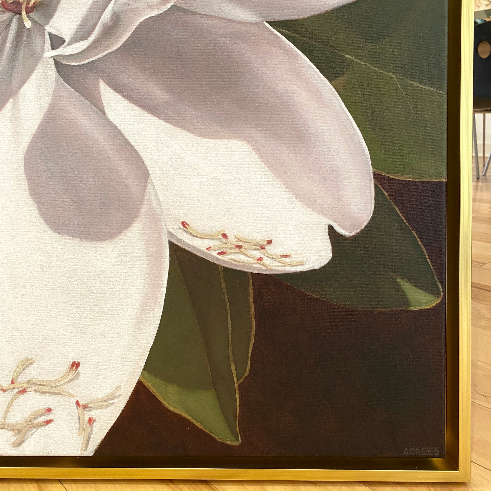 Detail Silver Lining Original Magnolia Fine Art Painting by Amy Crews, Alabama Artist