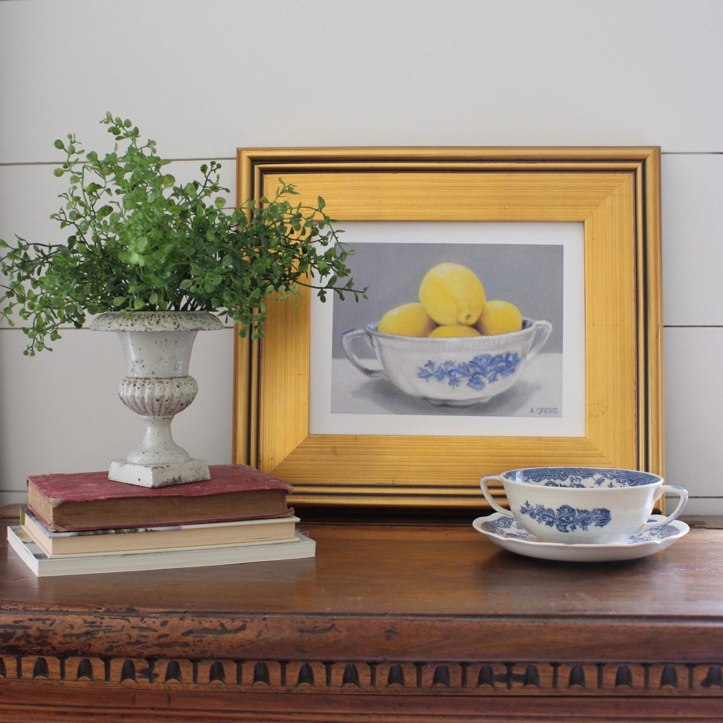 Framed Lemons still life art by Southern Artist Amy Crews