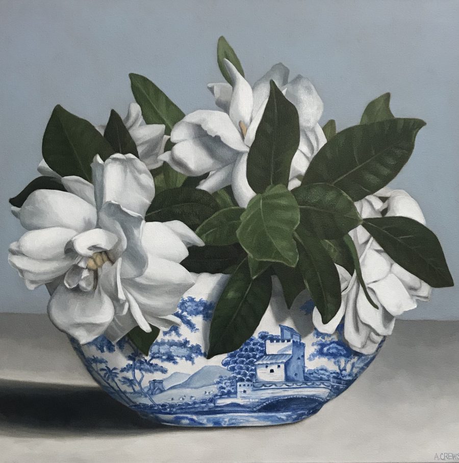 Magnolia and Gardenia in Blue Bowl Fine Art by Amy Crews