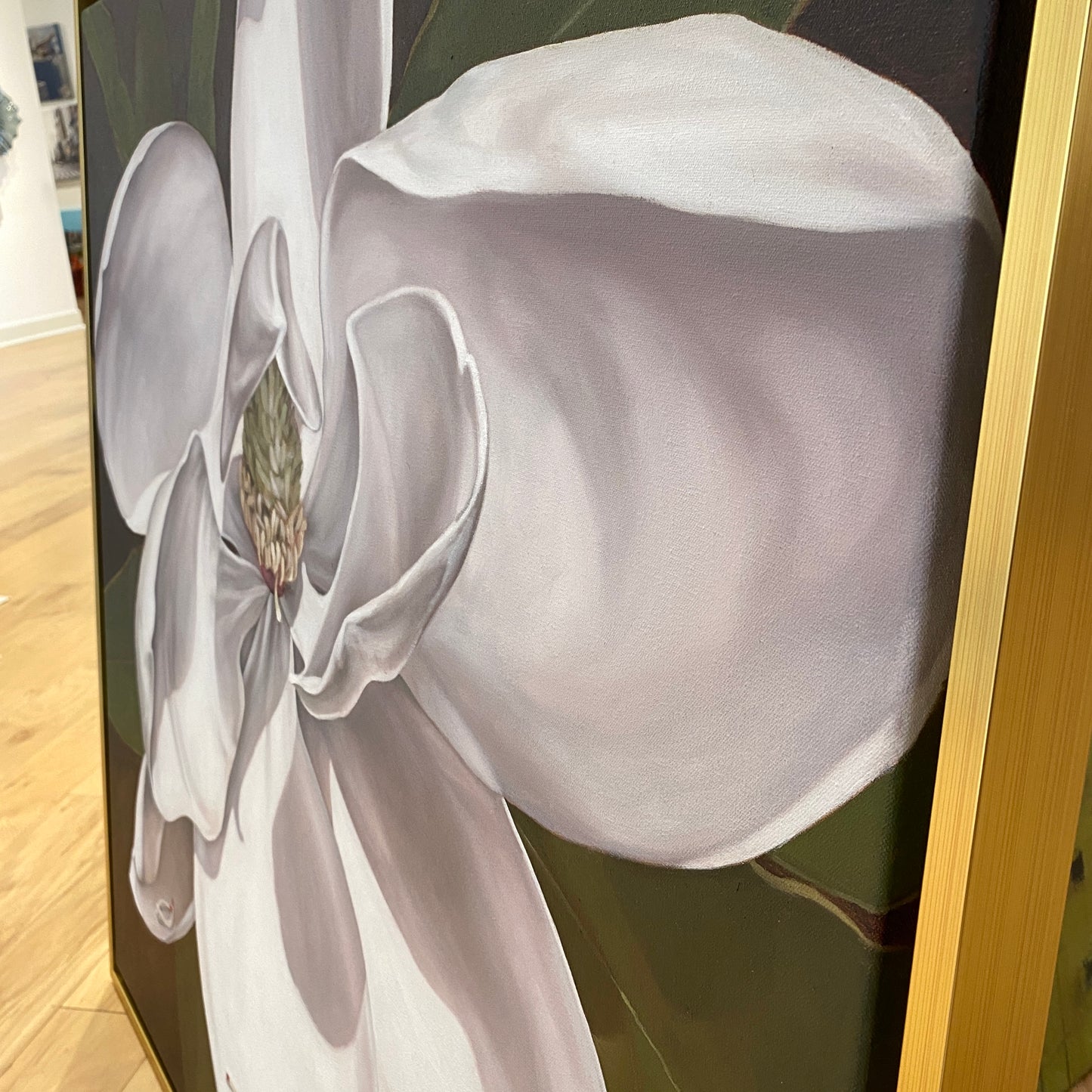 Side View Silver Lining Original Magnolia Fine Art Painting by Amy Crews, Alabama Artist