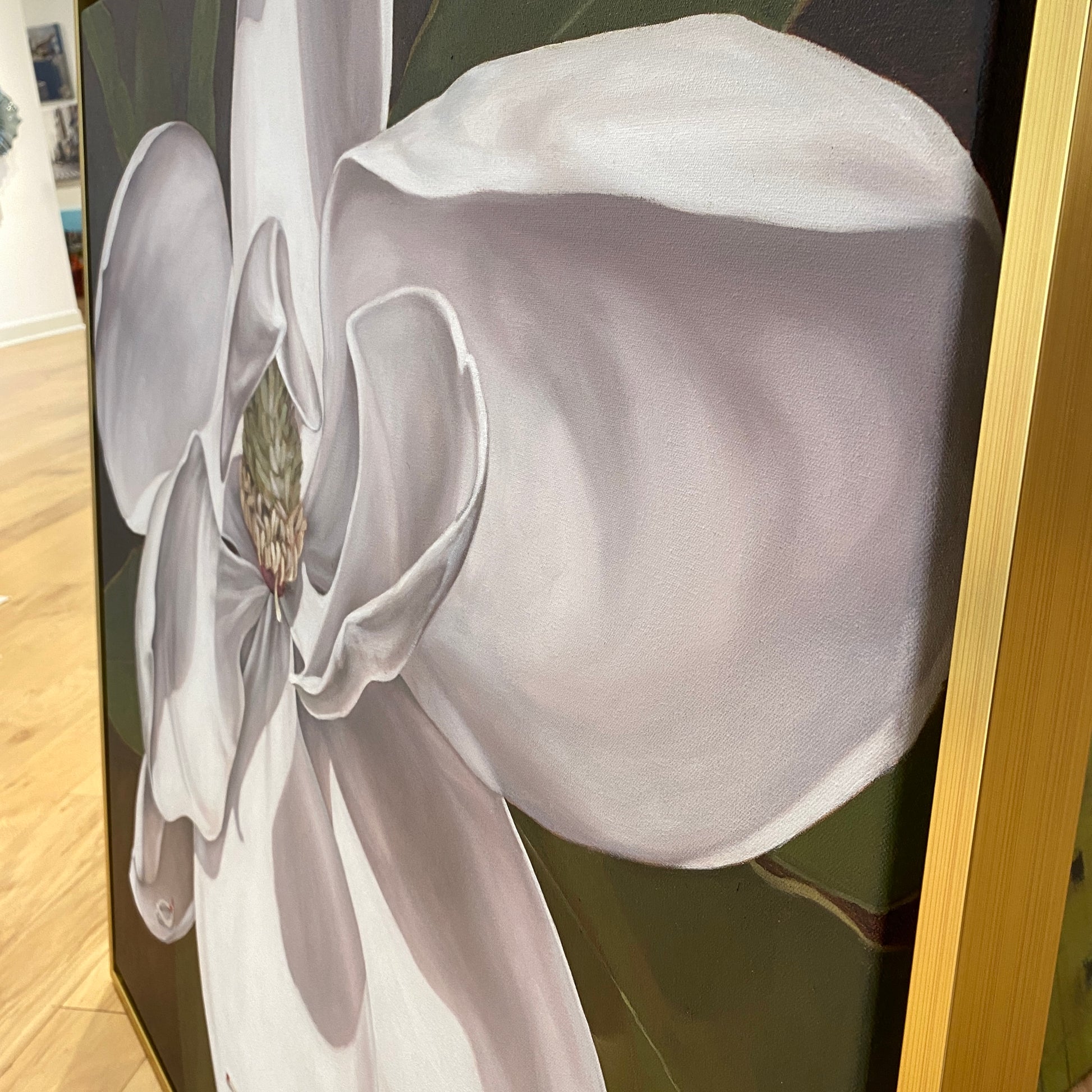 Side View Silver Lining Original Magnolia Fine Art Painting by Amy Crews, Alabama Artist