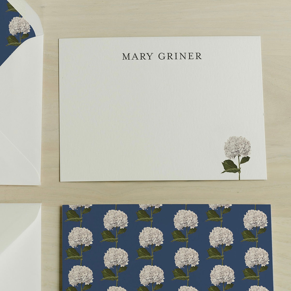 Hydrangea Chain Navy  Blue Personalized Notecards Detail | Custom Fine Art Stationery | Amy Crews Gallery