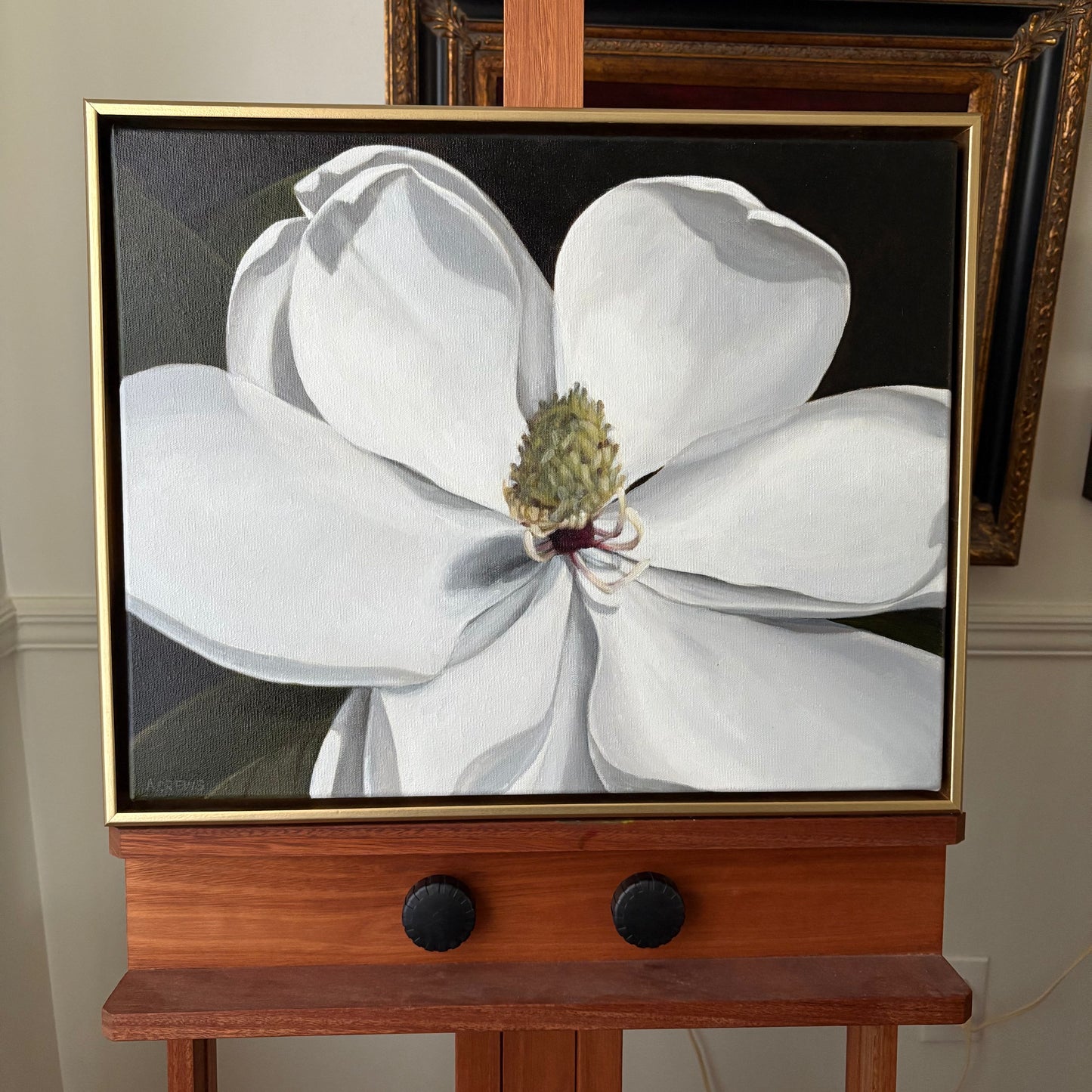 Blooming White Magnolia Painting on stand