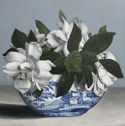 Magnolia and Gardenia in Blue Bowl Fine Art by Amy Crews 