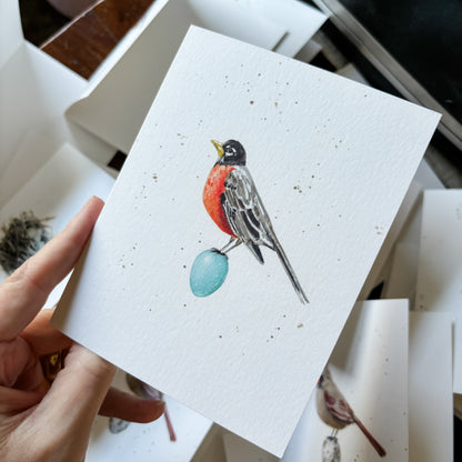 Red Robin and Blue Egg Note Card Amy Crews Art