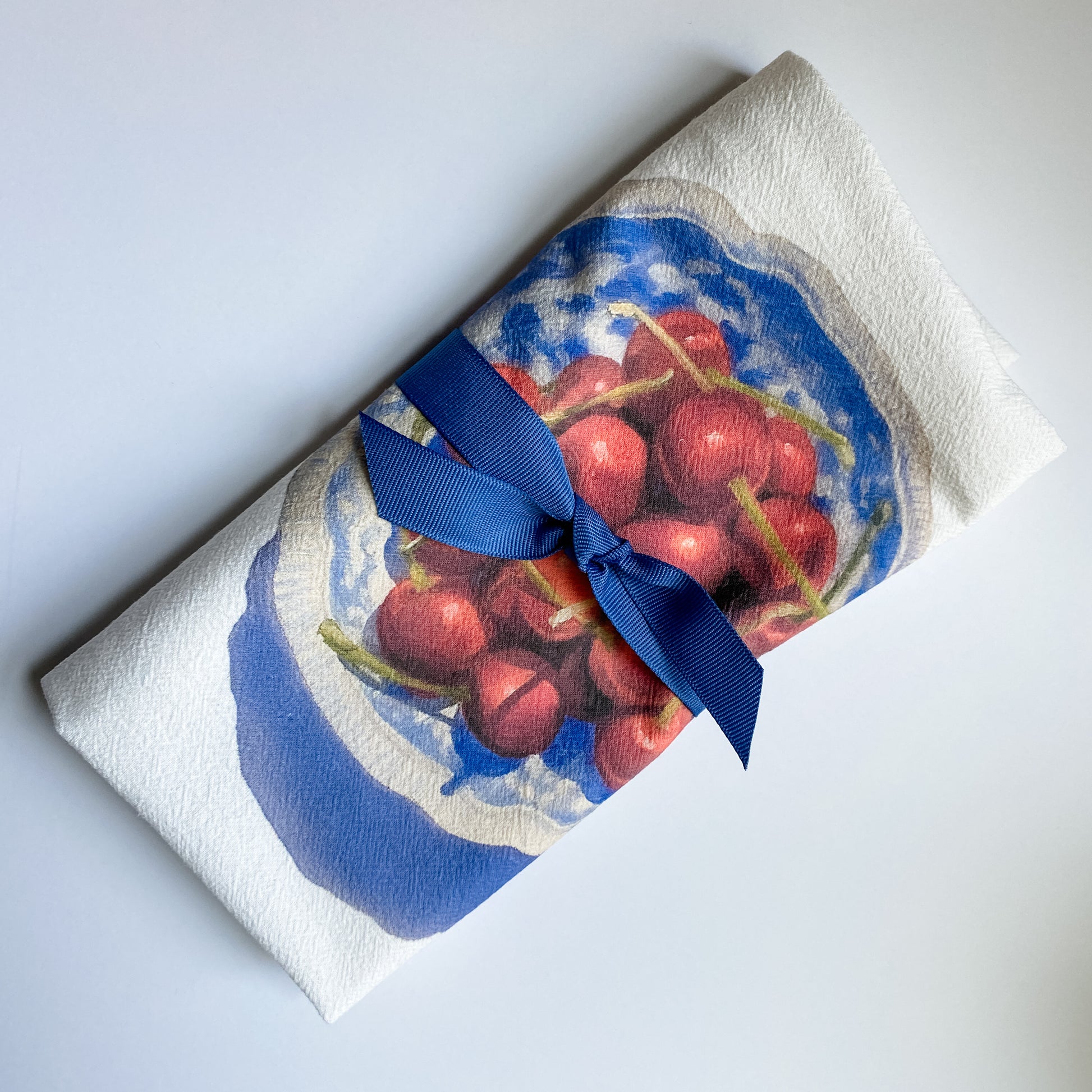 gift wrapped cherry bowl tea towel